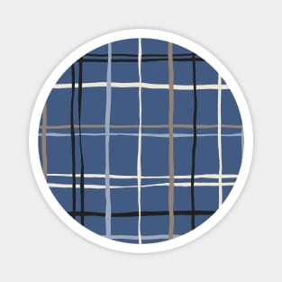 Timeless Tattersall Grid whith brown, beige and black stripes over dark blue Magnet